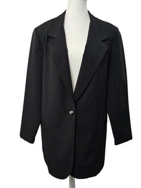 Vintage Fairset Woman Black Single Button Blazer Jacket Career Office Size 16W